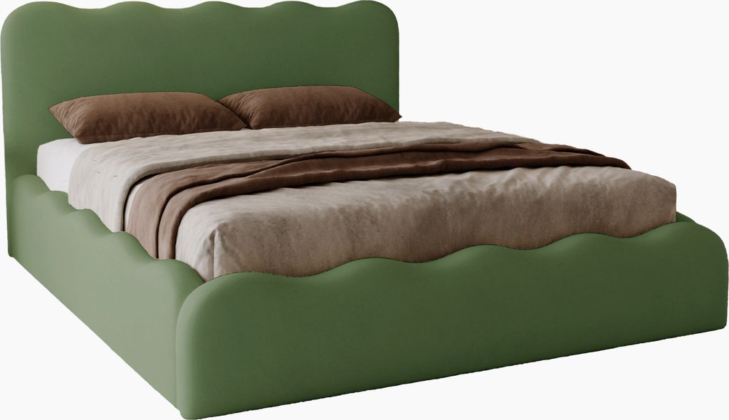 Doppelbett mit Bettkasten 200x200 Wave - Velvet, Lattenrost - Polsterbett 200 x 200 cm Grün