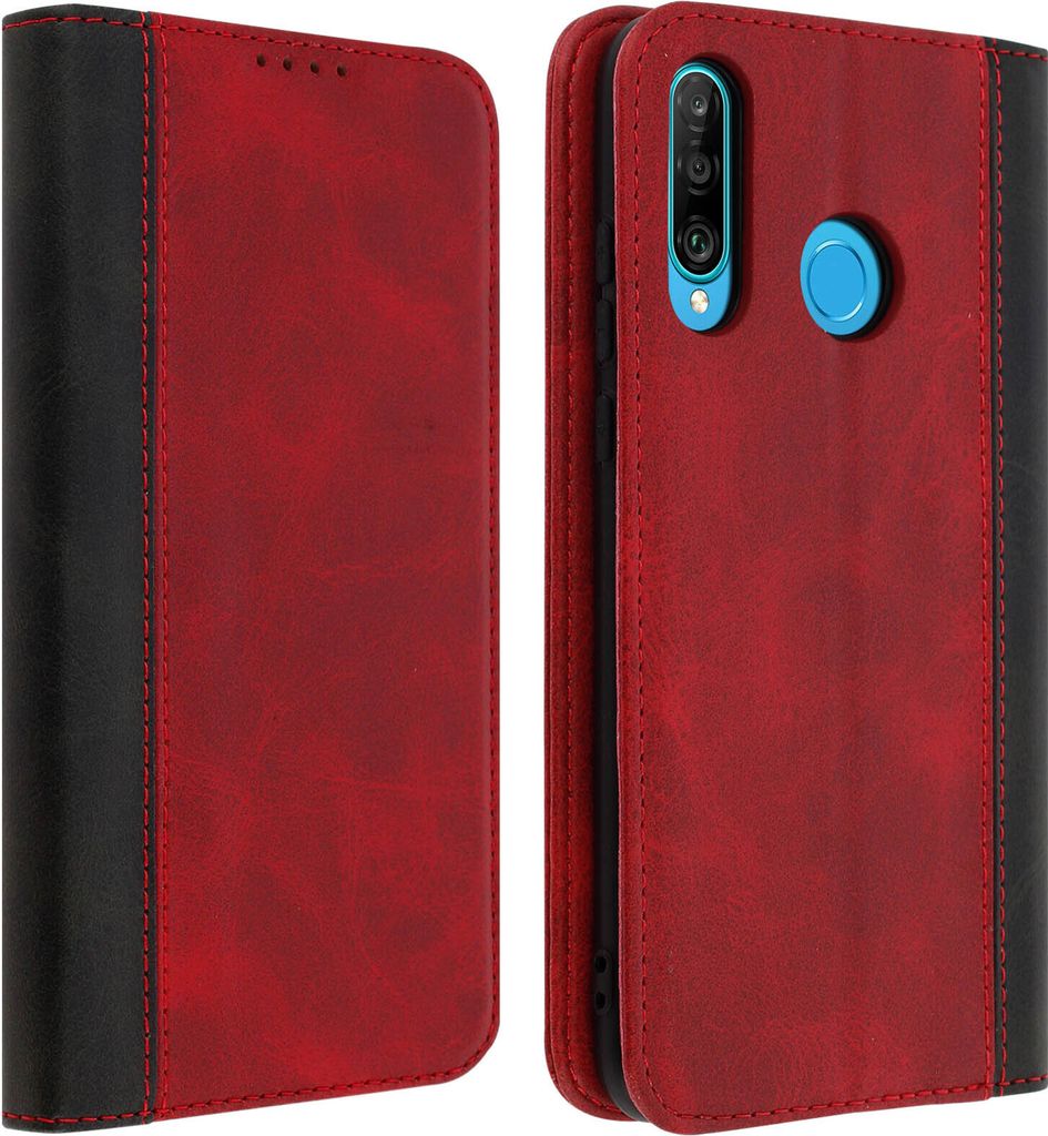 Kunstlederetui mit Kartenfächern, Standcase für Huawei P30 Lite - Rot
