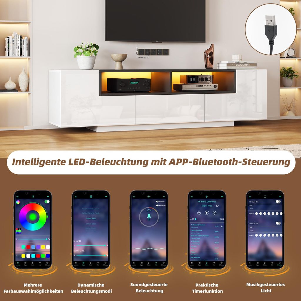 okwish Mobili TV bassi con cassetti e illuminazione LED, Immagine del prodotto 