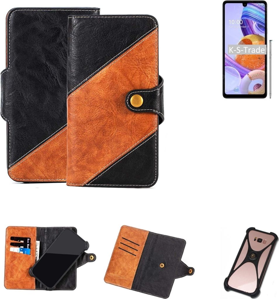 K-S-Trade Handyhülle Schutzhülle Bookstyle Case Wallet-Case kompatibel mit LG Electronics K71 Handy Cover Bumper Klapphülle schwarz hellbraun 1x