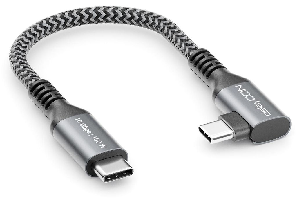 deleyCON 0,15m 100W 10 Gbps USB-C Kabel Kurz Winkel 90 Grad (USB 3.2 Gen2) PD 3.0 Ladekabel Datenkabel 4K@60Hz für iPhone 17 16 15 Galaxy A16 A26 ...