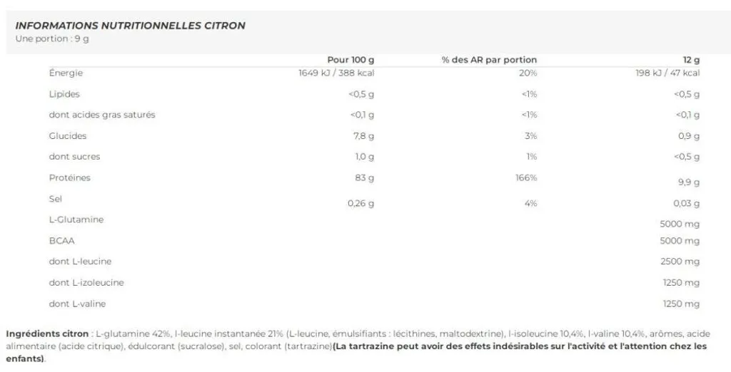 Aide à la Récupération Sportive - BCAA + Glutamine Zero Citron 480g - 2