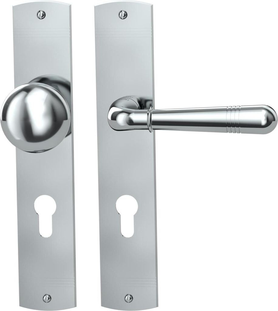 Griffwerk FABIO -Chrom Langschild-Garnitur -sichtbar verschraubt -Knopf R21 -WR -TS 40-45mm