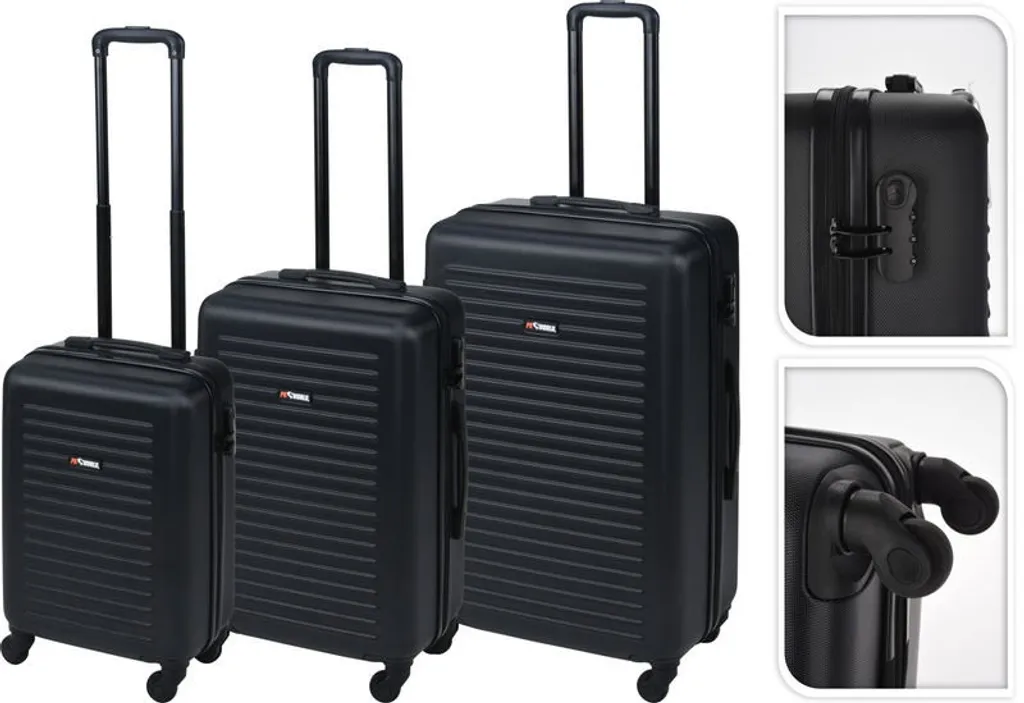 EXCELLENT Valise de voyage sur roulettes Set de 3 PROWORLD noir KO-FB5000040