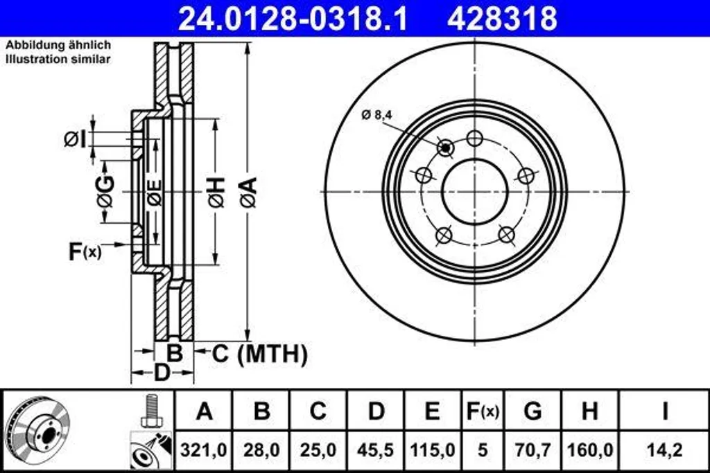 Disque de frein haute teneur en carbone ATE 24.0128-0318.1 OE 13521005