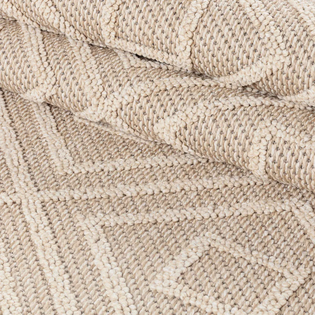 Tapis Extérieur 80x250 cm Résistant Intempéries Effet 3D Relief Beige - 6