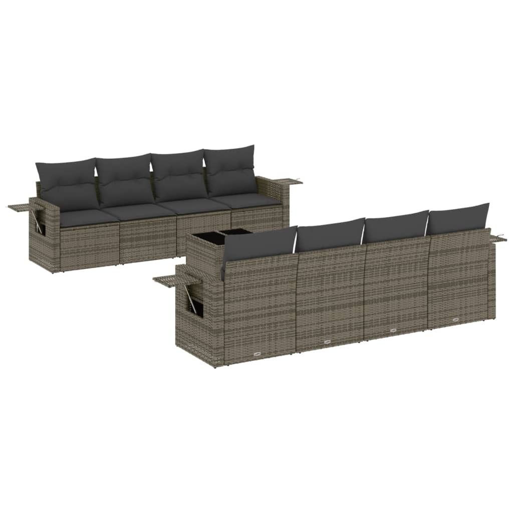 9-tlg. Garten-Sofagarnitur mit Kissen Grau Poly Rattan Produktbild 