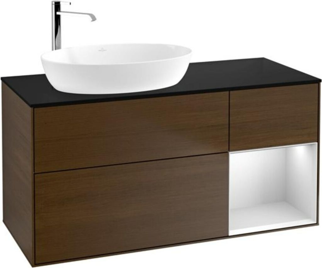 V&B Waschtischunterschrank Wandbeleuchtung Finion 120cm, Pl bla m, Reg wh. m Lac, wal ven