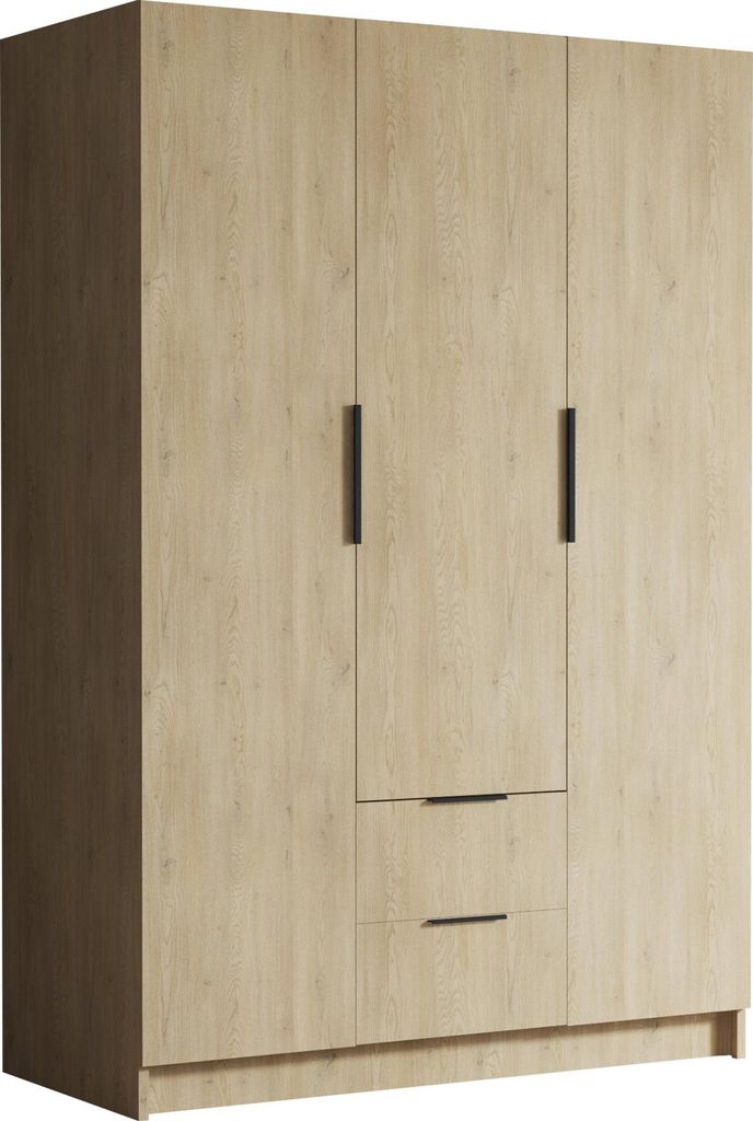 MIRJAN24 Kleiderschrank Calwi I 150, Schlafzimmer, Drehtürenschrank, mit Kleiderstange, Modern, Garderobenschrank, Metallgriffe (Farbe: Eiche Crem...