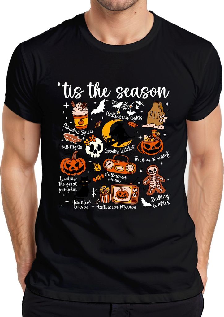 Tis the season Halloween Kürbis Spuk Hexe Süßes oder Saures Herren T-Shirt, Schwarz, L