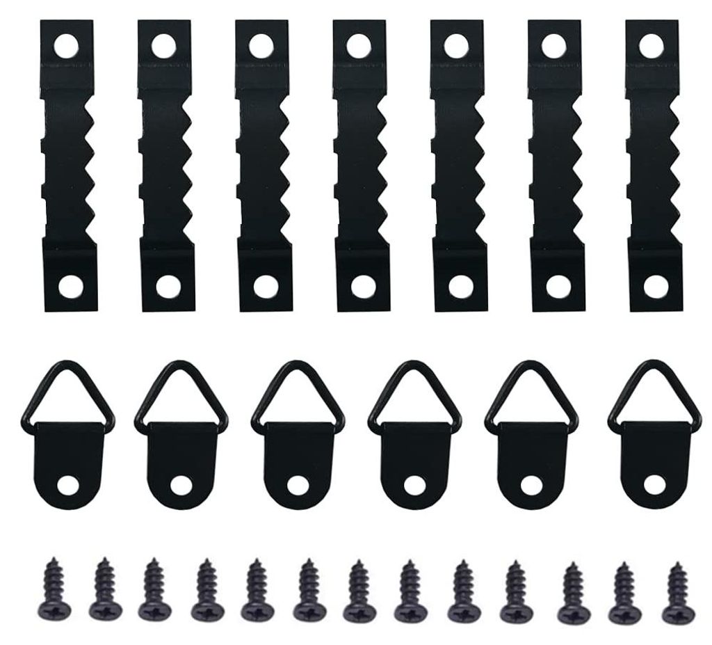 Set mit 100 Aufhängehaken für Fotos, Bilderrahmen, Prismenaufhänger, gezahnte Aufhänger, dreieckige Ringaufhänger (Schwarz/XKZ)