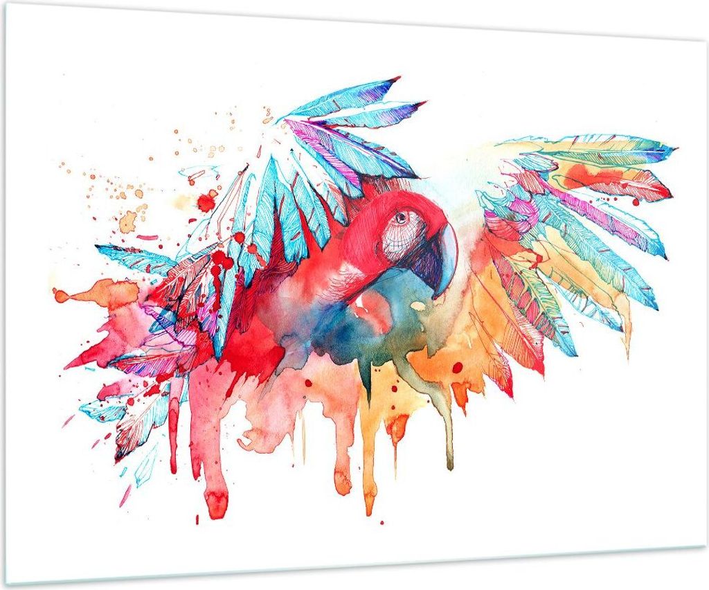 Bilder auf glas - Natur Malerei Papagei Kinder - 100x70cm - Glasbilder - Wandbilder - Kunstdruck - zum Aufhängen bereit - Wanddekoration aus Glas ...