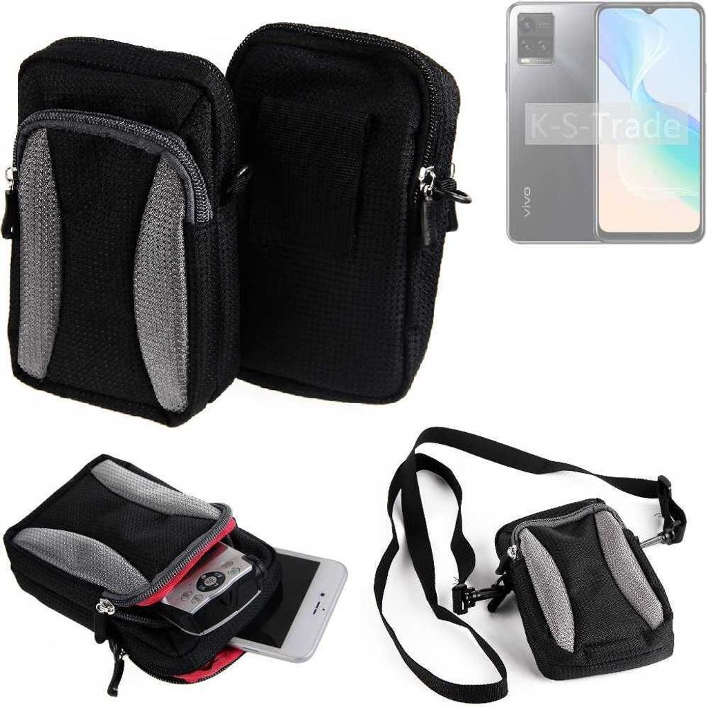 K-S-Trade Holster Schutz Hülle kompatibel mit Vivo Y33s Handy Hülle Gürteltasche Umhängetasche mit Zusatzfach schwarz