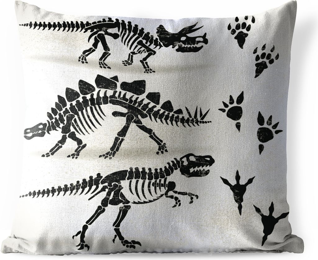 MuchoWow Outdoor Kissen - Dinosaurier - Skelett - Pfotenabdruck - Zeichnung - Kinder - Kids - Kinder - 40x40 cm - Wetterfest - Lounge Kissen - Ko...