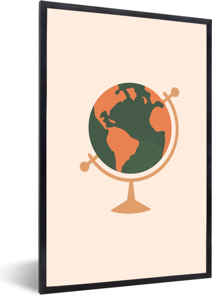 MuchoWow Gerahmtes Poster Globus - Pastell - Orange 20x30 cm - Poster mit Schwarzem Bilderrahmen Wandposter Rahmen Foto Bilder - Drucken - Bilder...
