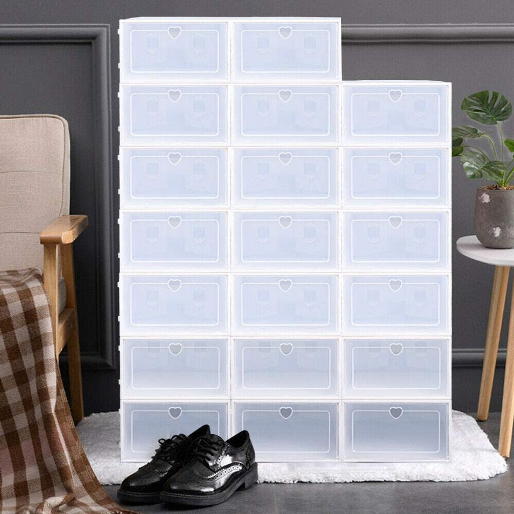 20 stk Stapelbarer Transparente Schuhkartons Kunststoff Schuhbox Aufbewahrungbox 
