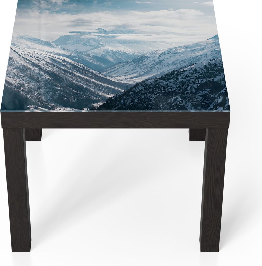 DEQORI Couchtisch 55x55 cm Schwarz 'Alpenmajestät' Glas Beistelltisch Glastisch modern
