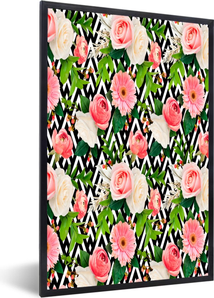 MuchoWow MuchoWow Gerahmtes Poster Blumen - Rosen - Rosa 40x60 cm - Poster mit zchwarzem Bilderrahmen - Papierdruck - Wandbilder