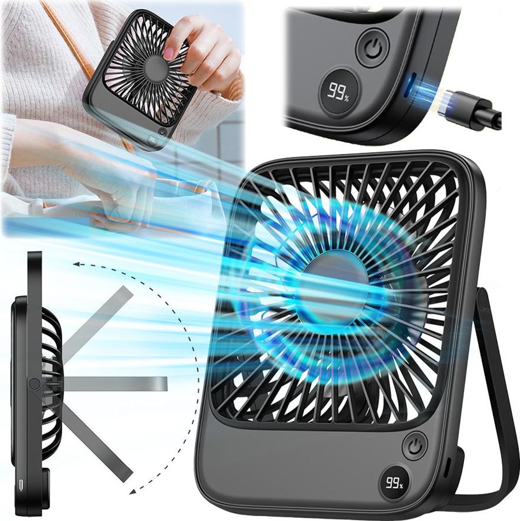USB ventilátor napájaný batériou, tichý mini stolný Obrázok produktu 