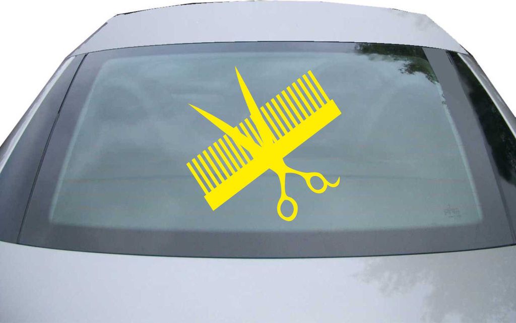 Indigos UG - Aufkleber Heckscheibe & Motorklappe DE2329 - gelb - 600x599 mm - Kamm & Schere - Auto Scheiben Fenster Heckklappe Tuning Racing JDM - ...