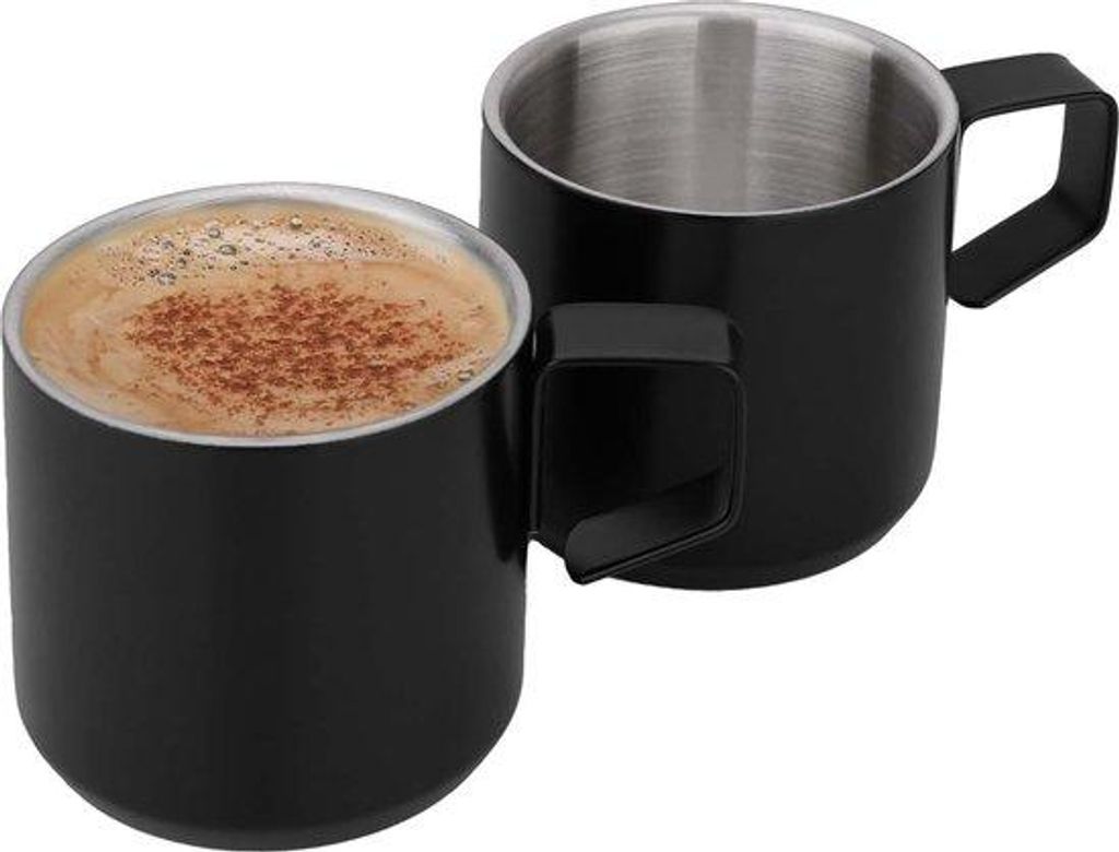 Edelstahl-Espressotassen, 2-teilig, 120ml, isoliert, schwarz, outdoor