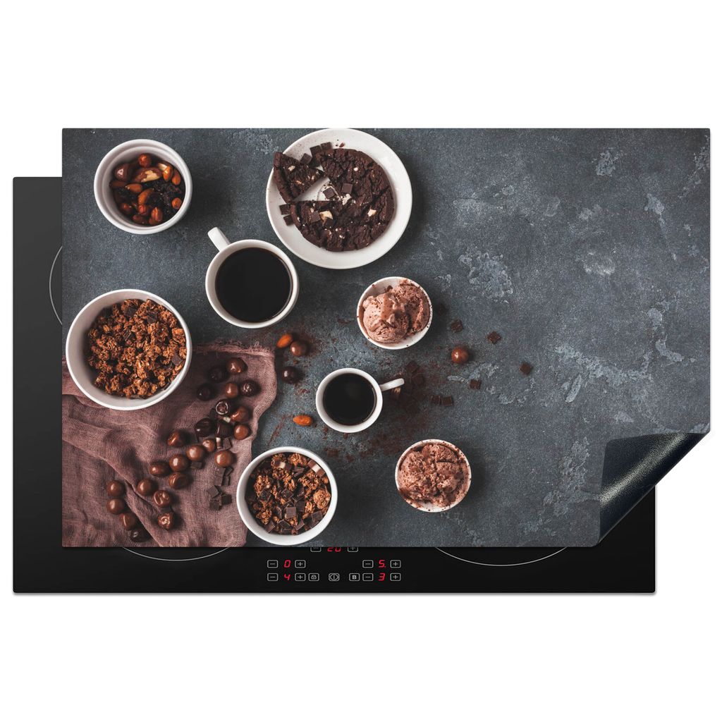 KitchenYeah Herdabdeckplatte Kaffee - Schokolade - Beton , 81x52cm, Küche Deko, Glaskeramikfeld Herdabdeckung, Abdeckplatte fùr Kochfeld