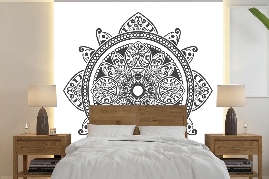 MuchoWow Fototapete für Wohnzimmer oder Schlafzimmer Wandtapete Vinyl Motivtapete Mandala Blumenmuster - 350x350 cm - Schlafzimmertapete