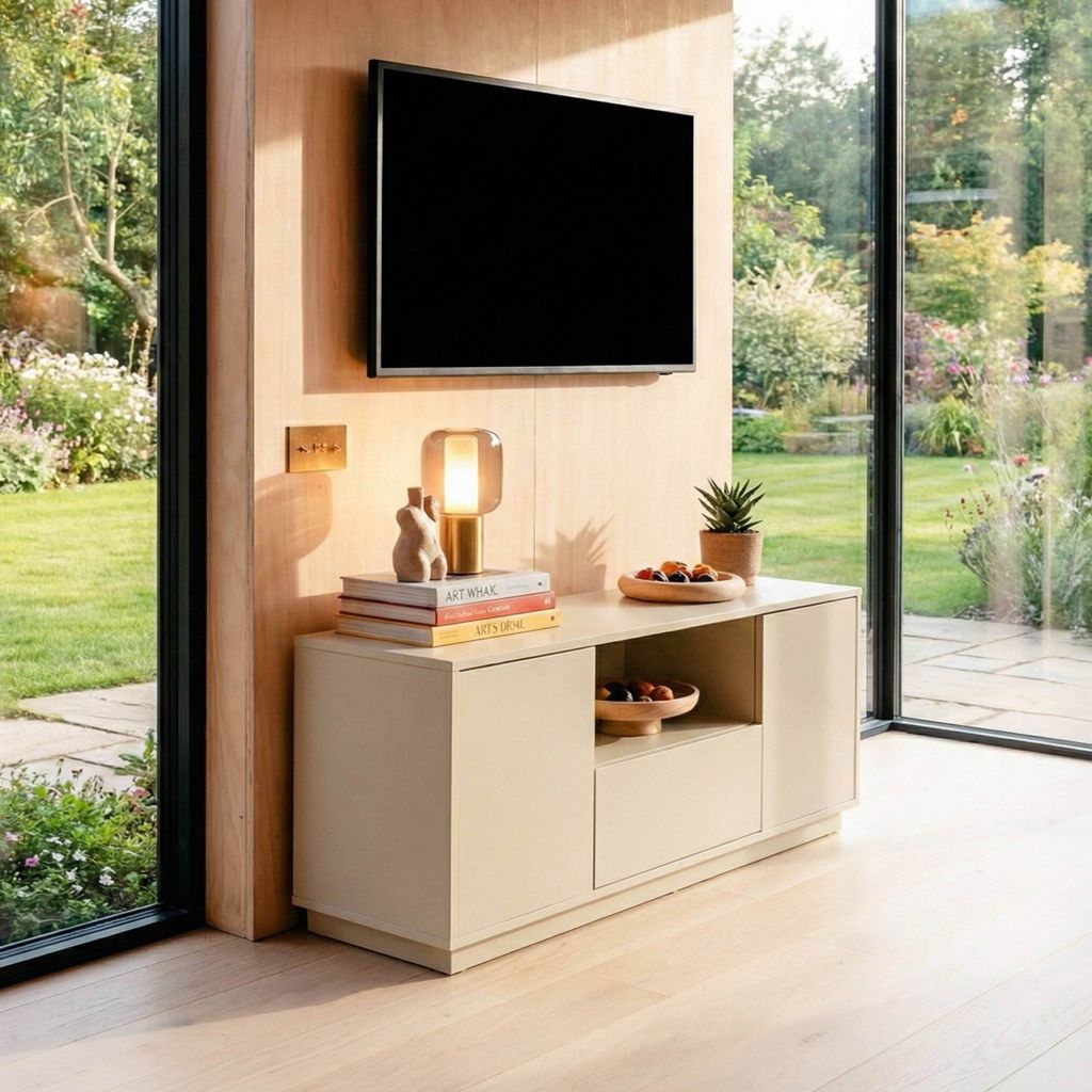 Moderner rechteckiger TV-Schrank L140 cm ecru - Oviala Ruben