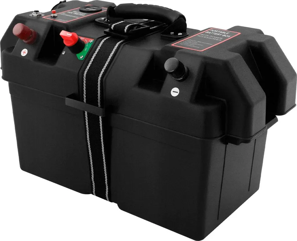 Boîtier de batterie portable 44x24,5x27cm - 2 USB - Noir pour Camping-car