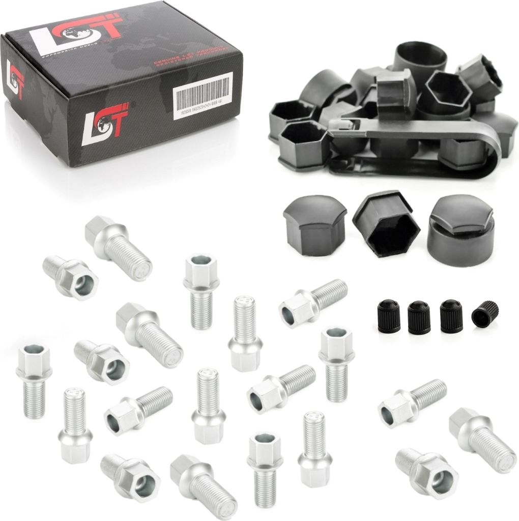 20x Radschrauben Set mit Kappen Kugelbund M14x1,5x27 für VW TIGUAN TOURAN PASSAT