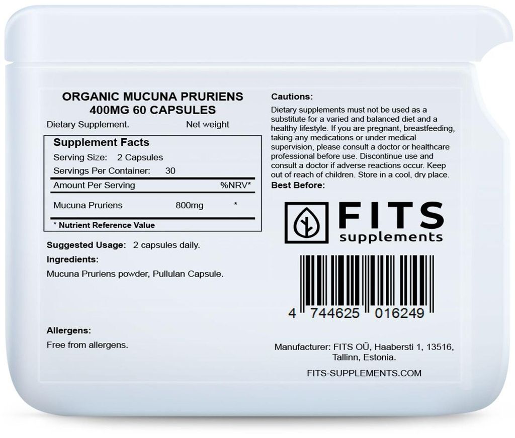 Mucuna pruriens biologica 400 mg, 60 capsule Immagine del prodotto 