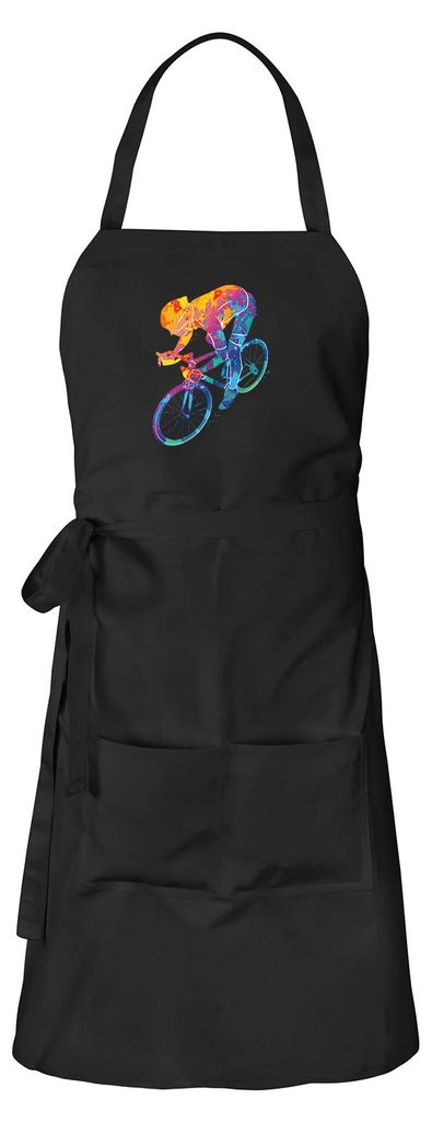 Huuraa Schürze Radsport bunte Silhouette Schwarz mit Taschen Baumwolle Kochschürze Geschenkidee