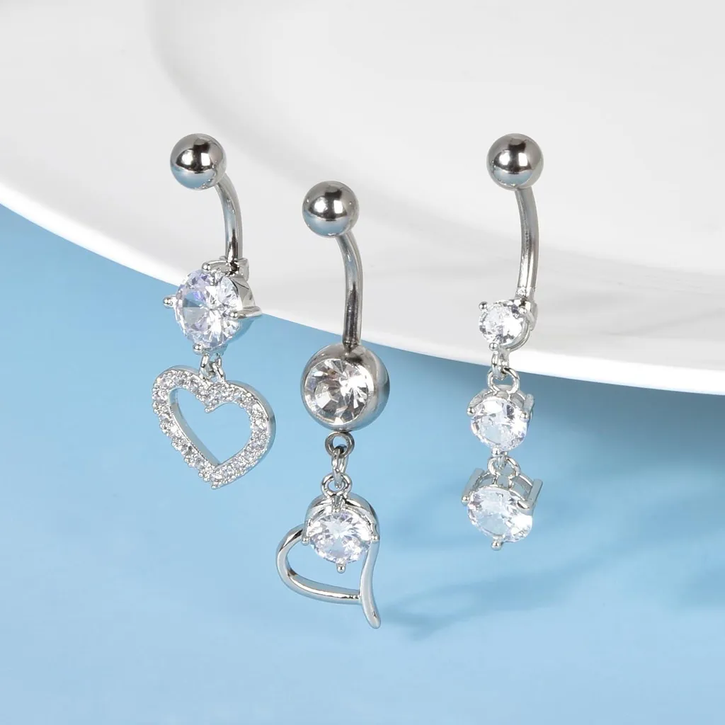 Piercing Nombril Cœur Suspendu en Zirconium de Qualité Supérieure 14G
