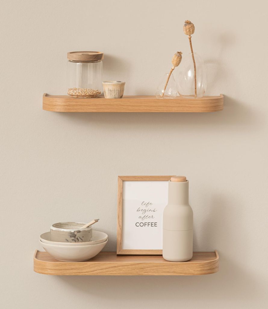 Wandregal-Set „Toke“ | 2 Hängeregale aus Echtholzfurnier | Schwebendes Holzregal als Wanddekoration und Stauraum für Bad, Wohnzimmer, Küche,...