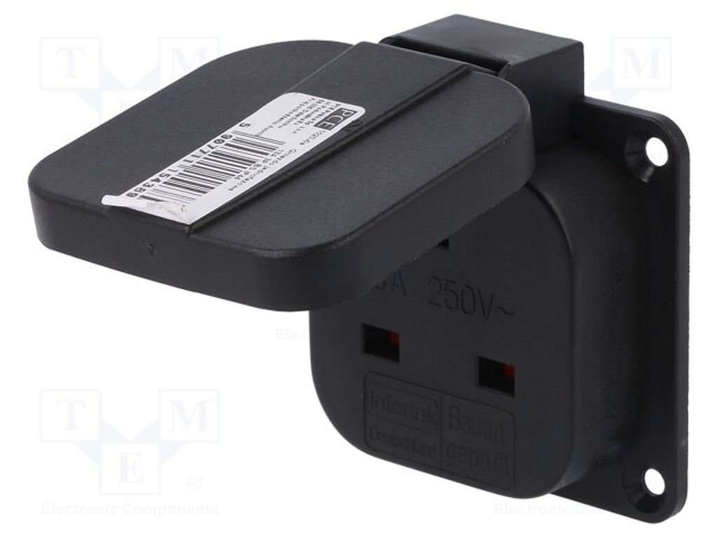 1x Steckverbinder: zur AC-Stromversorgung 2P PE Buchse 250VAC 1020-0S Ein-Phasen-
