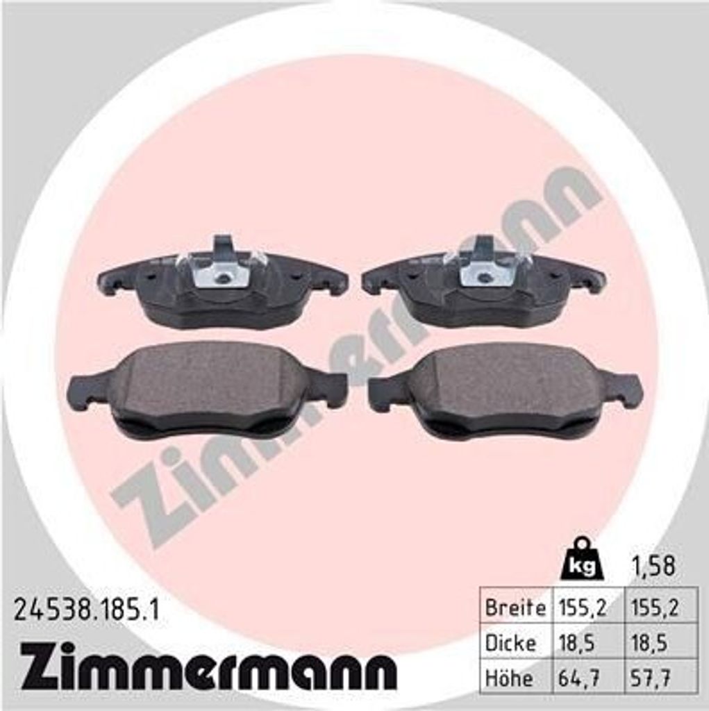ZIMMERMANN 24538.185.1 Bremsbelagsatz, Scheibenbremse OE 425361 kompatibel mit Partner, 5008, DS5, DS4, C4, Berlingo