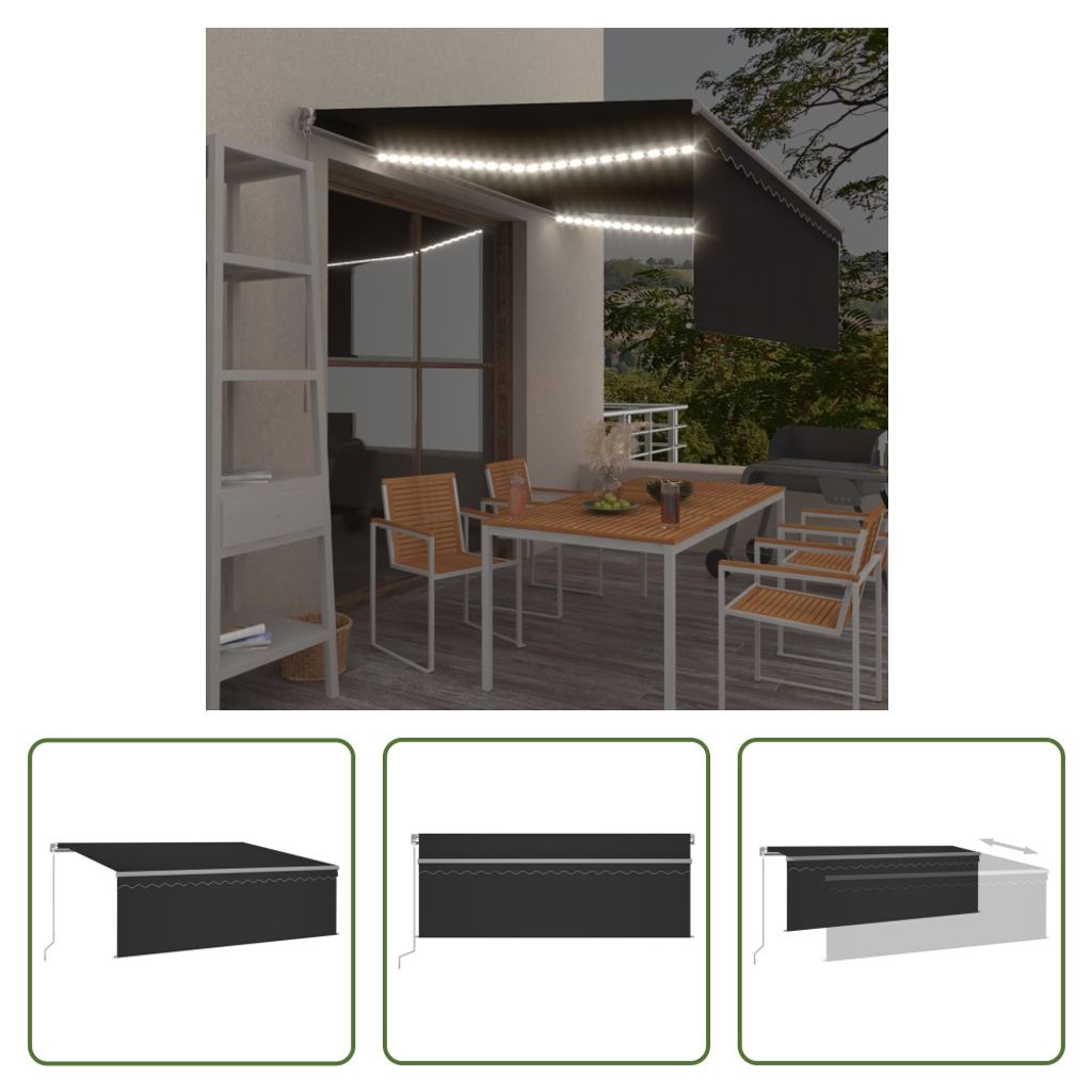 The Living Store Markise Manuell Einziehbar mit Rollo & LED 4,5x3 m Anthrazit