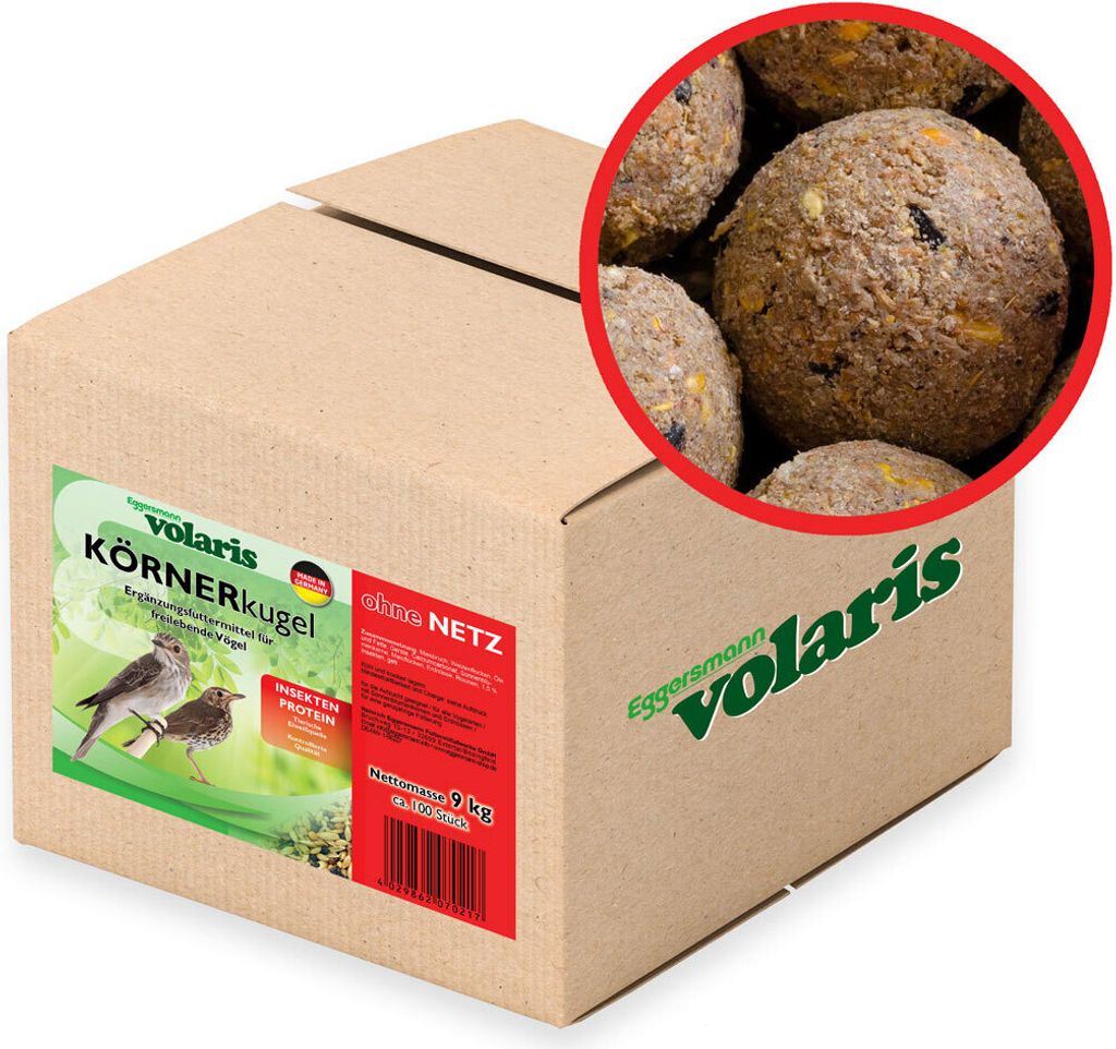 Eggersmann volaris 100 Stück Meisenknödel Protein ohne Netz 9 kg | Körnerkugel für Wildvögel |Nährstoffreiches Ganzahresfutter für alle Voge...