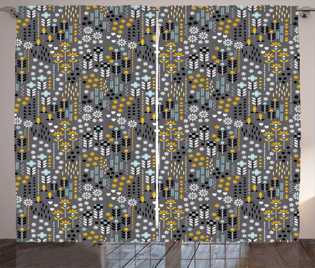 Rideau de Salon Floral 280x225 cm avec Crochets, Décoration Botanique