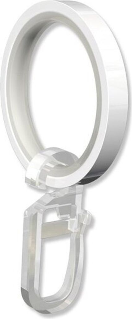 Interdeco Ringe mit Gleiteinlage und Faltenhaken, Gardinenringe mit Einlage für Gardinenstangen 20 mm Ø, Weiß (Packung 24 Stück)