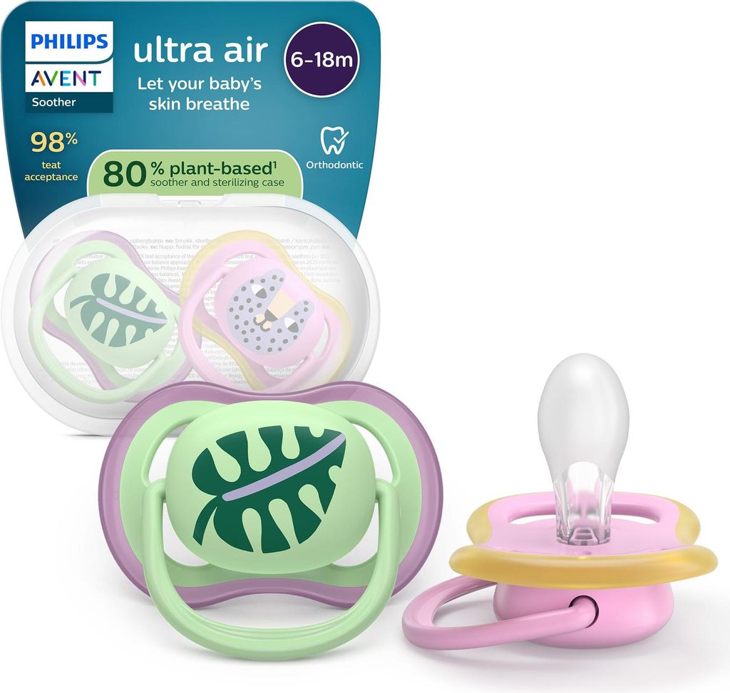 Philips Avent ultra air Schnuller – kiefergerecht geformtes Design, für Babys, 6–18 Monate, weicher, symmetrischer Silikonsauger, BPA-frei, mi...