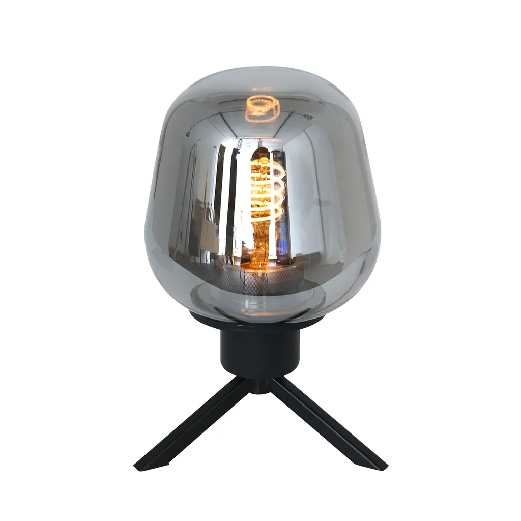 Lampe de table moderne Reflexion en verre fumé et métal noir Steinhauer