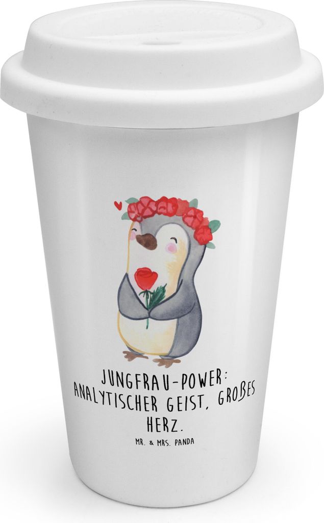 Mr. & Mrs. Panda Kaffeebecher To Go Jungfrau Astrologie - Weiß - Geschenk, Geburtstagsgeschenk, Sternzeichen, Geschenke für Frauen, Thermobecher,...
