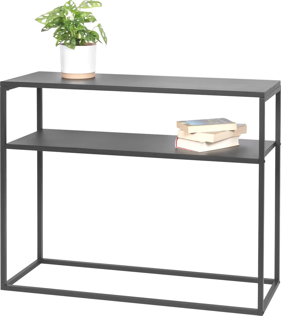 Table console d'entrée métal noir 80cm, étagère de rangement salon chic