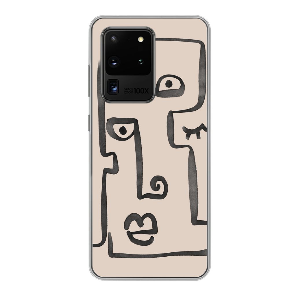 MuchoWow Handyhülle Schutzhülle Hülle für Samsung Galaxy S20 Ultra Auge - Lippen - Strichzeichnung Silikon Softcase Handy Hülle - Karteninhaber
