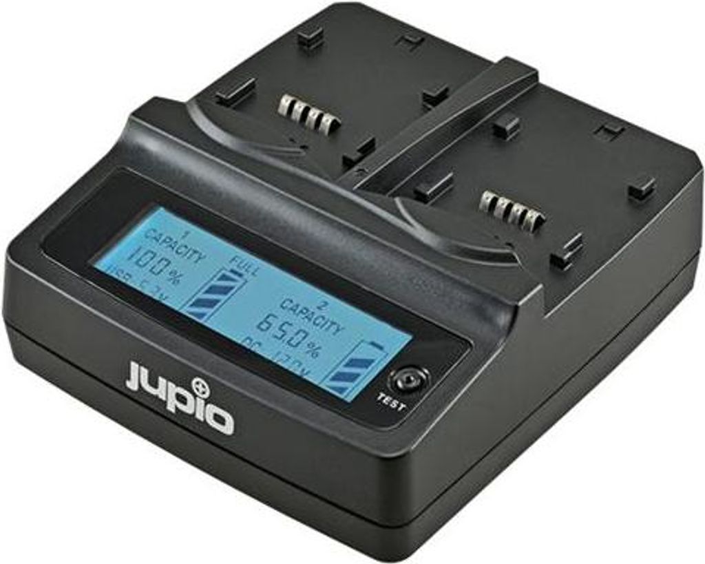 Jupio Duo Ladegerät für Li-Ion Batterien - universal (bei Verwendung von Reduzierstücken)