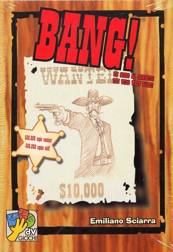 The image shows the front of a board game box with a Western theme.