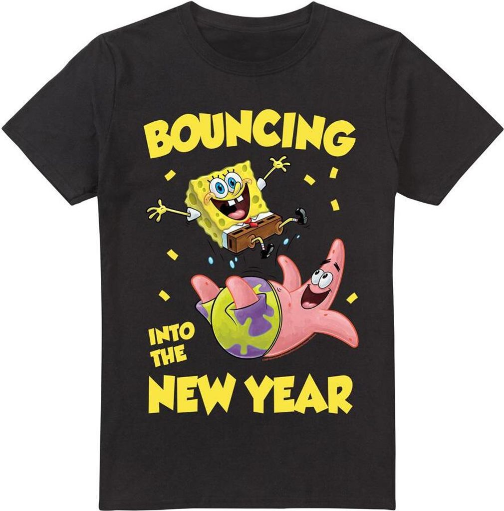 SpongeBob SquarePants - "Bouncing Into The New Year" T-Shirt für Herren TV6366 (L) (Schwarz)