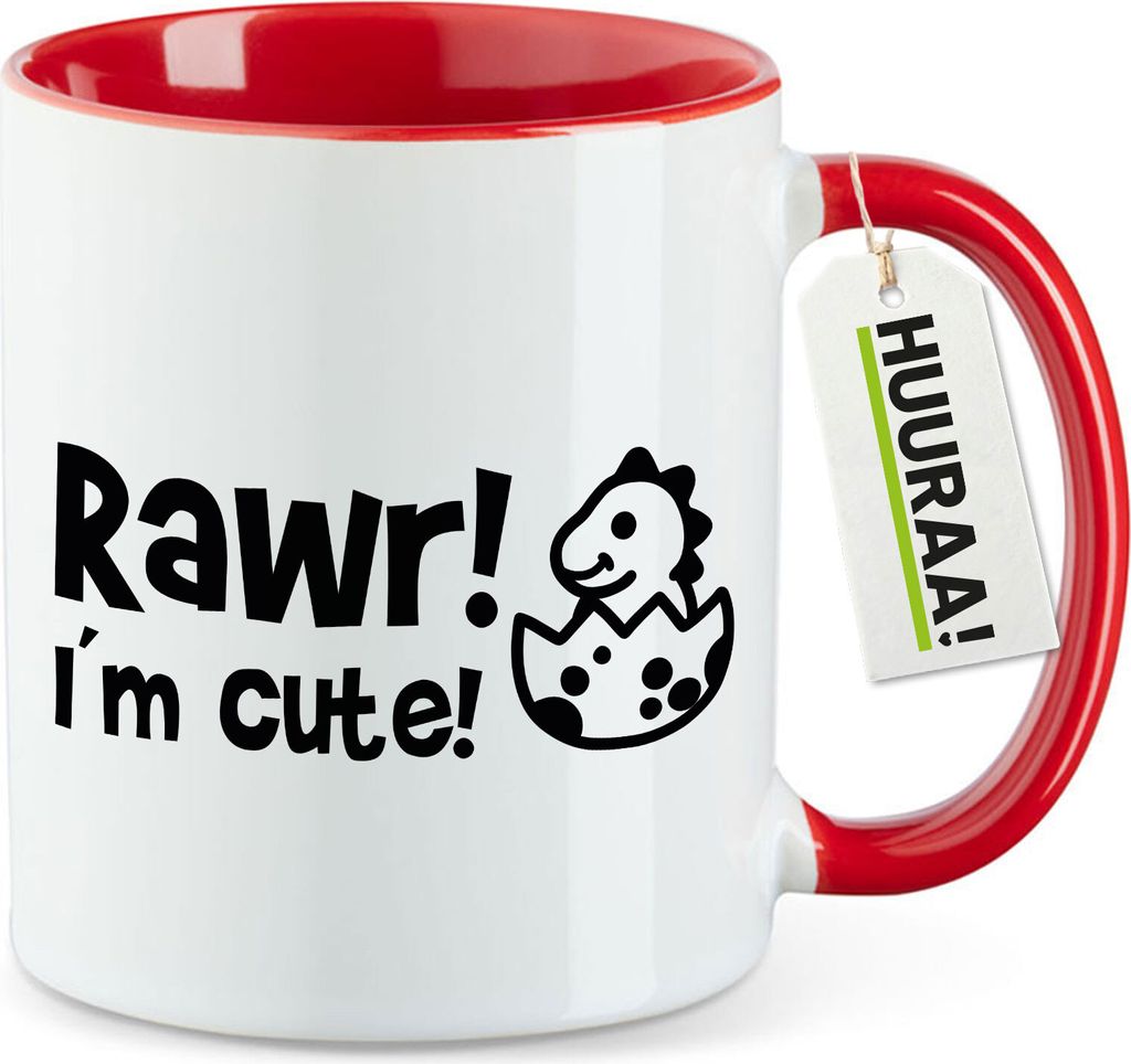 Huuraa Teetasse Baby Dino I`m cute Geschenk 330ml Rot Baby Dino Präsent