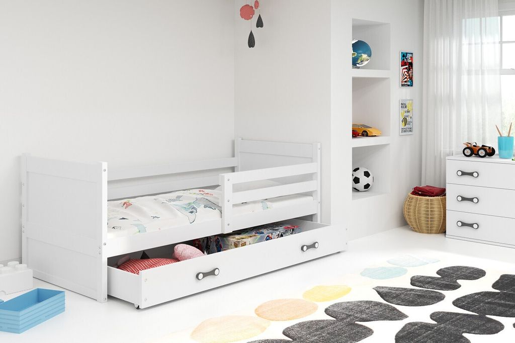 Kinderbett mit Stauraum ohne Matratze 90x200 FERGUS – Weiß